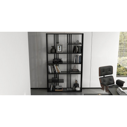 HMR Modern Etagere Bookshelf with 6-Shelf - Black
