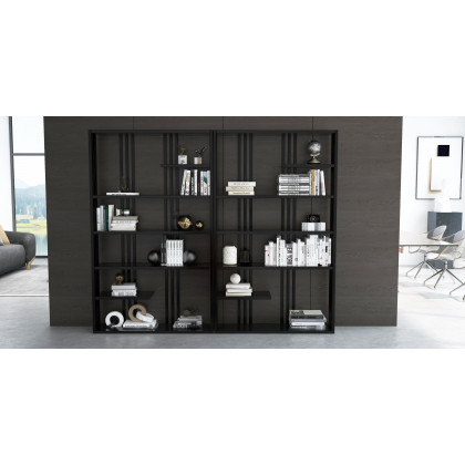 HMR Modern Etagere Bookshelf with 6-Shelf - Black