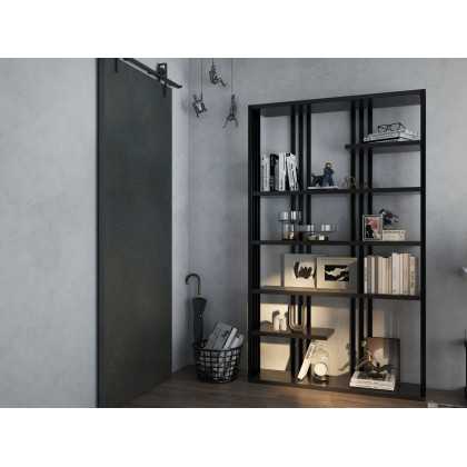HMR Modern Etagere Bookshelf with 6-Shelf - Black