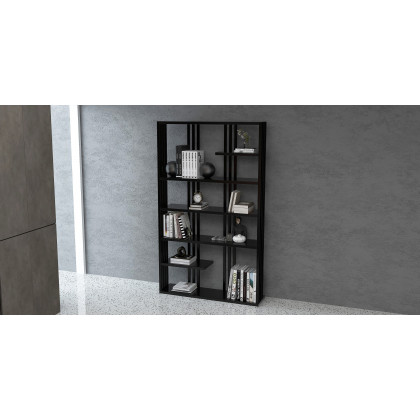 HMR Modern Etagere Bookshelf with 6-Shelf - Black