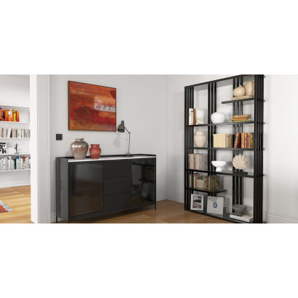 HMR Modern Etagere Bookshelf with 6-Shelf - Black
