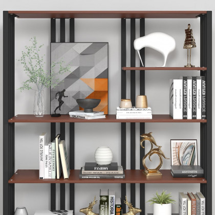 HMR Modern Etagere Bookshelf with 6-Shelf - Black/Walnut