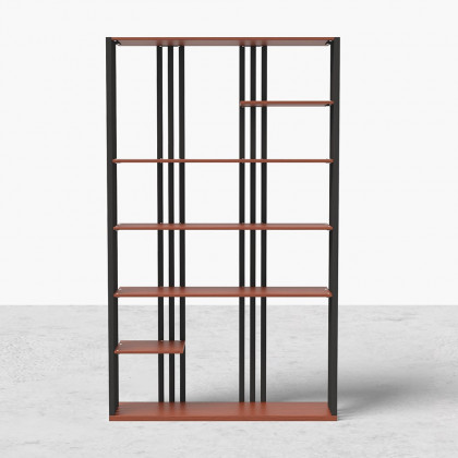 HMR Modern Etagere Bookshelf with 6-Shelf - Black/Walnut