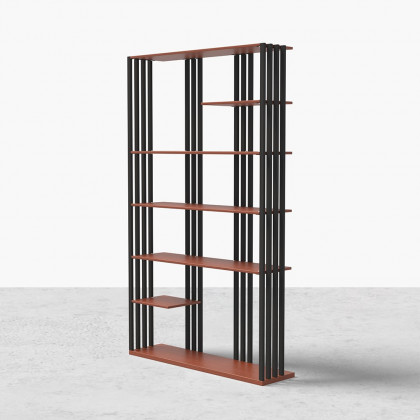 HMR Modern Etagere Bookshelf with 6-Shelf - Black/Walnut