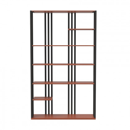 HMR Modern Etagere Bookshelf with 6-Shelf - Black/Walnut