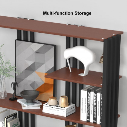HMR Modern Etagere Bookshelf with 6-Shelf - Black/Walnut