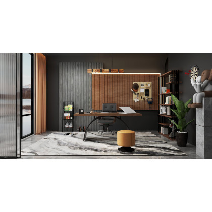 HMR Modern Etagere Bookshelf with 6-Shelf - Black/Walnut