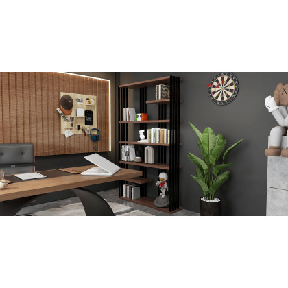 HMR Modern Etagere Bookshelf with 6-Shelf - Black/Walnut