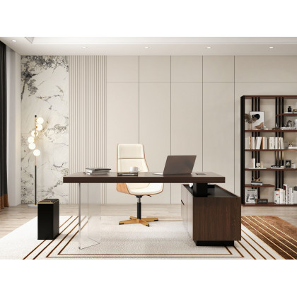 HMR Modern Etagere Bookshelf with 6-Shelf - Black/Walnut
