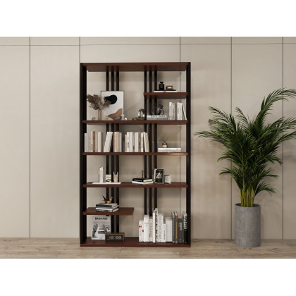 HMR Modern Etagere Bookshelf with 6-Shelf - Black/Walnut