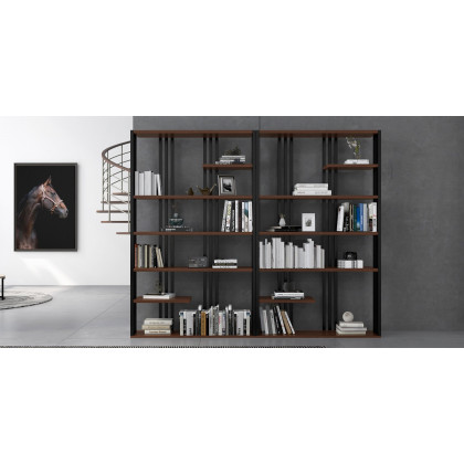 HMR Modern Etagere Bookshelf with 6-Shelf - Black/Walnut