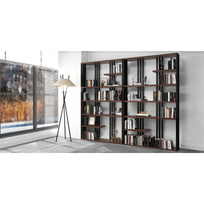 HMR Modern Etagere Bookshelf with 6-Shelf - Black/Walnut