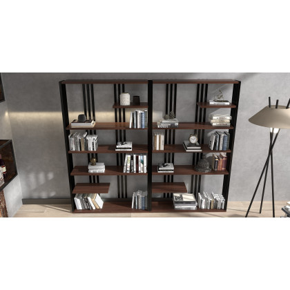 HMR Modern Etagere Bookshelf with 6-Shelf - Black/Walnut