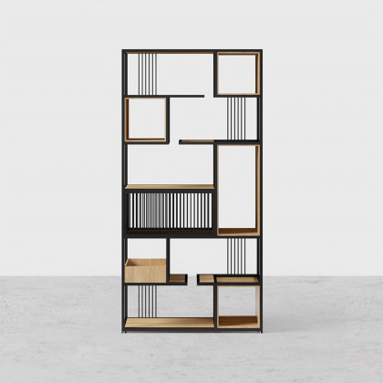 HMR - 78" Geometric Bookcase 6-Tier in Natural and Black