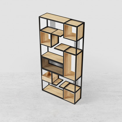 HMR - 78" Geometric Bookcase 6-Tier in Natural and Black