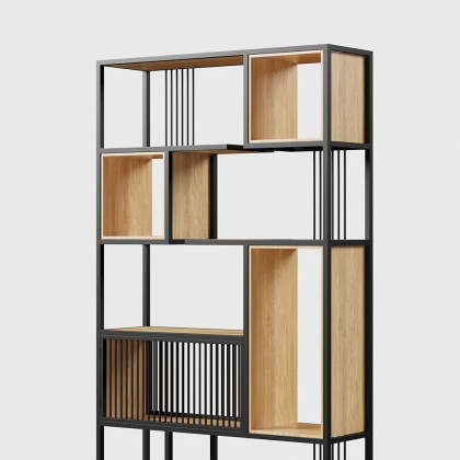 HMR - 78" Geometric Bookcase 6-Tier in Natural and Black