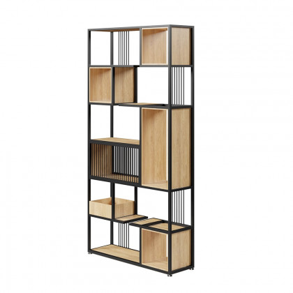 HMR - 78" Geometric Bookcase 6-Tier in Natural and Black