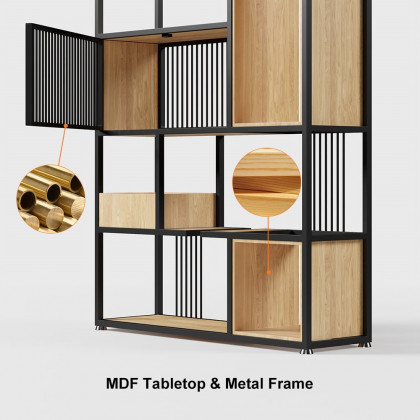HMR - 78" Geometric Bookcase 6-Tier in Natural and Black