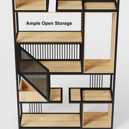 HMR - 78" Geometric Bookcase 6-Tier in Natural and Black