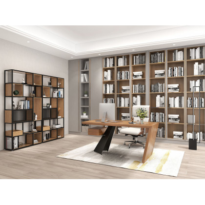 HMR - 78" Geometric Bookcase 6-Tier in Natural and Black