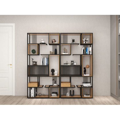 HMR - 78" Geometric Bookcase 6-Tier in Natural and Black
