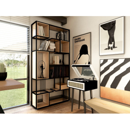 HMR - 78" Geometric Bookcase 6-Tier in Natural and Black