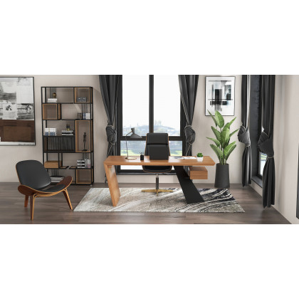 HMR - 78" Geometric Bookcase 6-Tier in Natural and Black