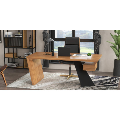 HMR - 78" Geometric Bookcase 6-Tier in Natural and Black