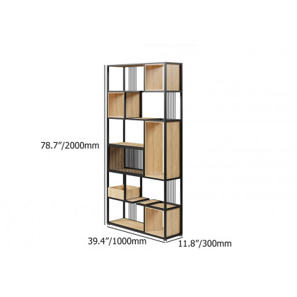 HMR - 78" Geometric Bookcase 6-Tier in Natural and Black