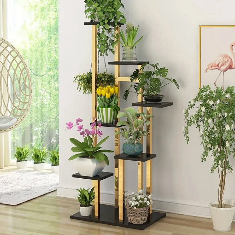 HMR Modern 59" Ladder 7-Tiered Plant Stand - Gold/Black