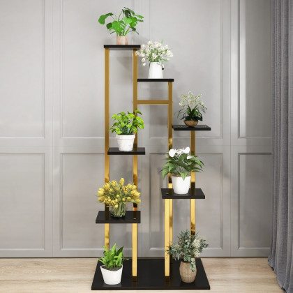 HMR Modern 59" Ladder 7-Tiered Plant Stand - Gold/Black