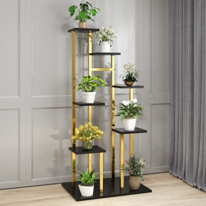HMR Modern 59" Ladder 7-Tiered Plant Stand - Gold/Black