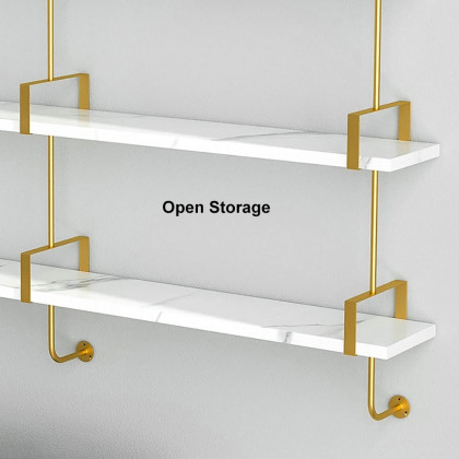 HMR - 3-Tier Wall-Mounted Long Shelves in White and Gold