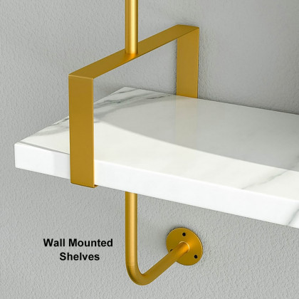 HMR - 3-Tier Wall-Mounted Long Shelves in White and Gold