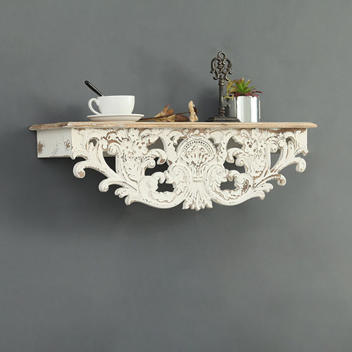 HMR - Vintage Floating Wooden Shelf in White