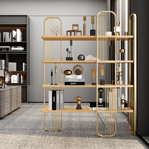 HMR Modern Storage Standing Etagere Bookshelf with 4 Tiers - Gold