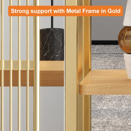 HMR Modern Storage Standing Etagere Bookshelf with 4 Tiers - Gold