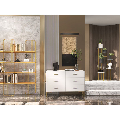HMR Modern Storage Standing Etagere Bookshelf with 4 Tiers - Gold