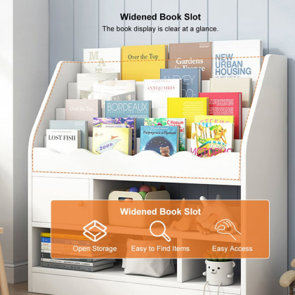 HMR - Modern White Kids Bookshelf Toy Storage Shelf in Manufacture Finish