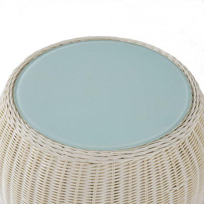 HMR - Rattan Glass-Top Coffee Table 24.4" in Khaki