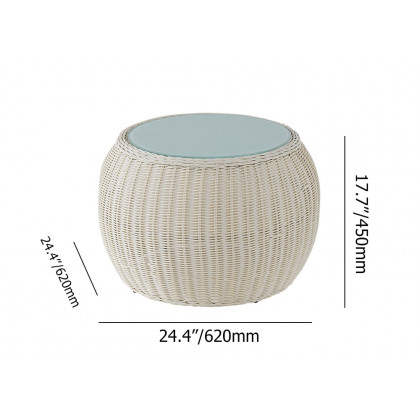 HMR - Rattan Glass-Top Coffee Table 24.4" in Khaki