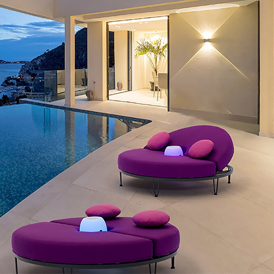 HMR - Round Outdoor Convertible Daybed with Bluetooth Speaker and LED and Pillow in Purple