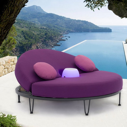 HMR - Round Outdoor Convertible Daybed with Bluetooth Speaker and LED and Pillow in Purple