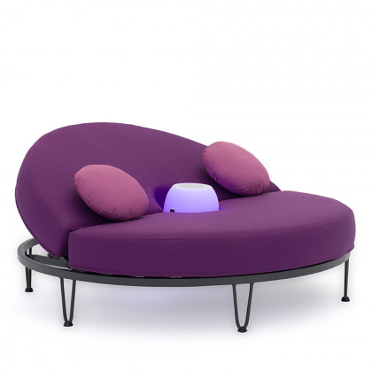 HMR - Round Outdoor Convertible Daybed with Bluetooth Speaker and LED and Pillow in Purple