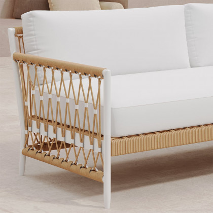 HMR - Woven Rope Outdoor 3-Seater Sofa with Polyester Pillow Cushion in White