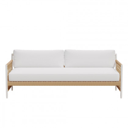 HMR - Woven Rope Outdoor 3-Seater Sofa with Polyester Pillow Cushion in White