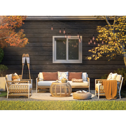 HMR - Woven Rope Outdoor 3-Seater Sofa with Polyester Pillow Cushion in White