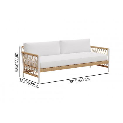 HMR - Woven Rope Outdoor 3-Seater Sofa with Polyester Pillow Cushion in White