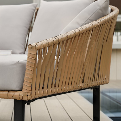 HMR - Rattan Outdoor Daybed with Cushion Pillow Aluminum Frame 63" in Gray and Khaki