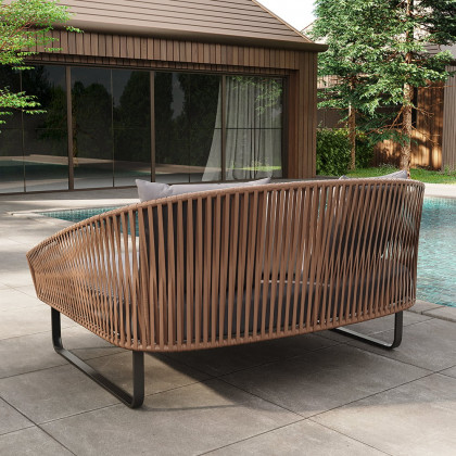 HMR - Rattan Outdoor Daybed with Cushion Pillow Aluminum Frame 63" in Gray and Khaki